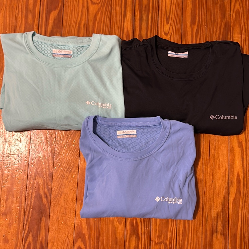 3 Men’s long sleeve Columbia performance T-shirts